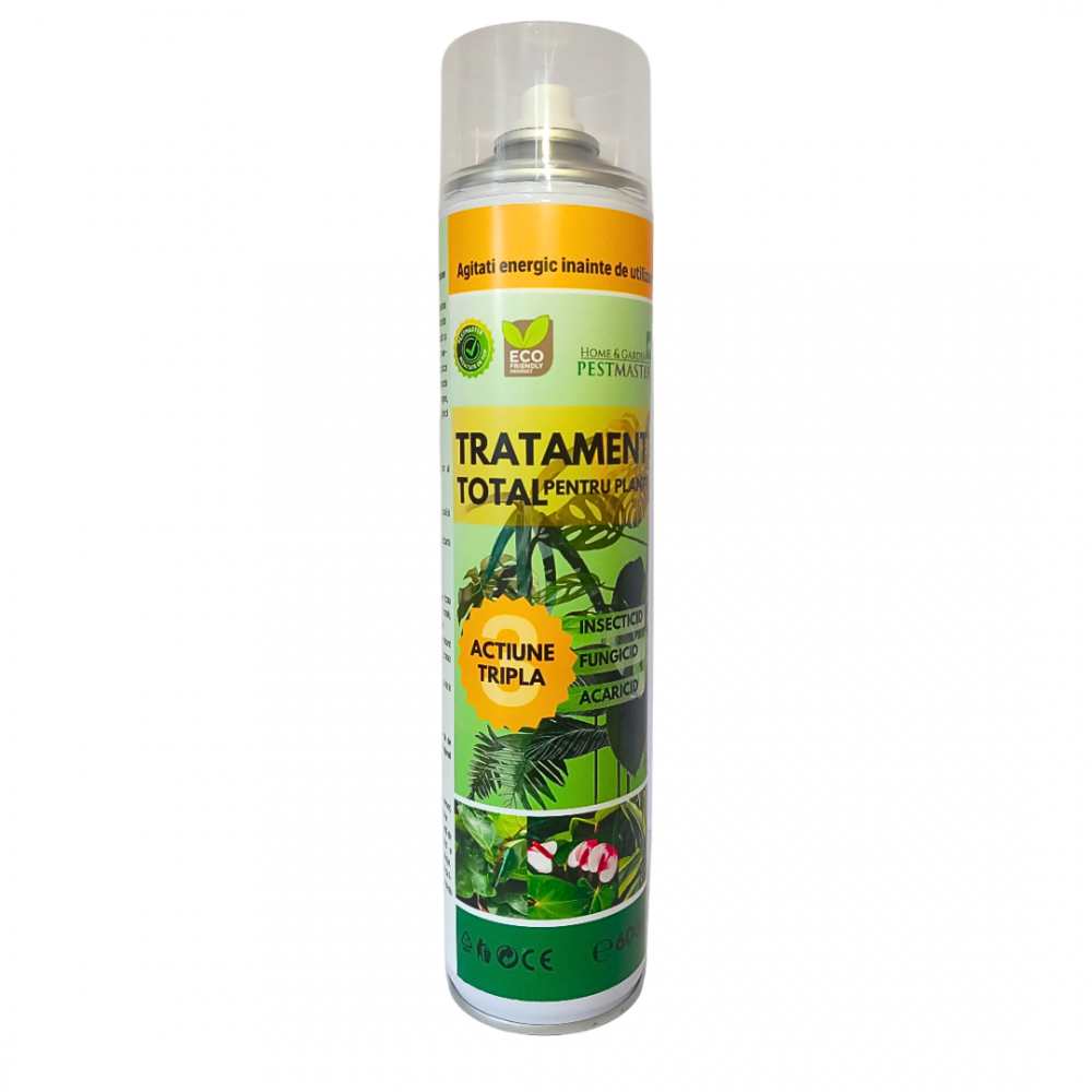 Pestmaster Spray actiune tripla, tratament total pentru plante: Insecticid, Fungicid, Acaricid, 600ml.