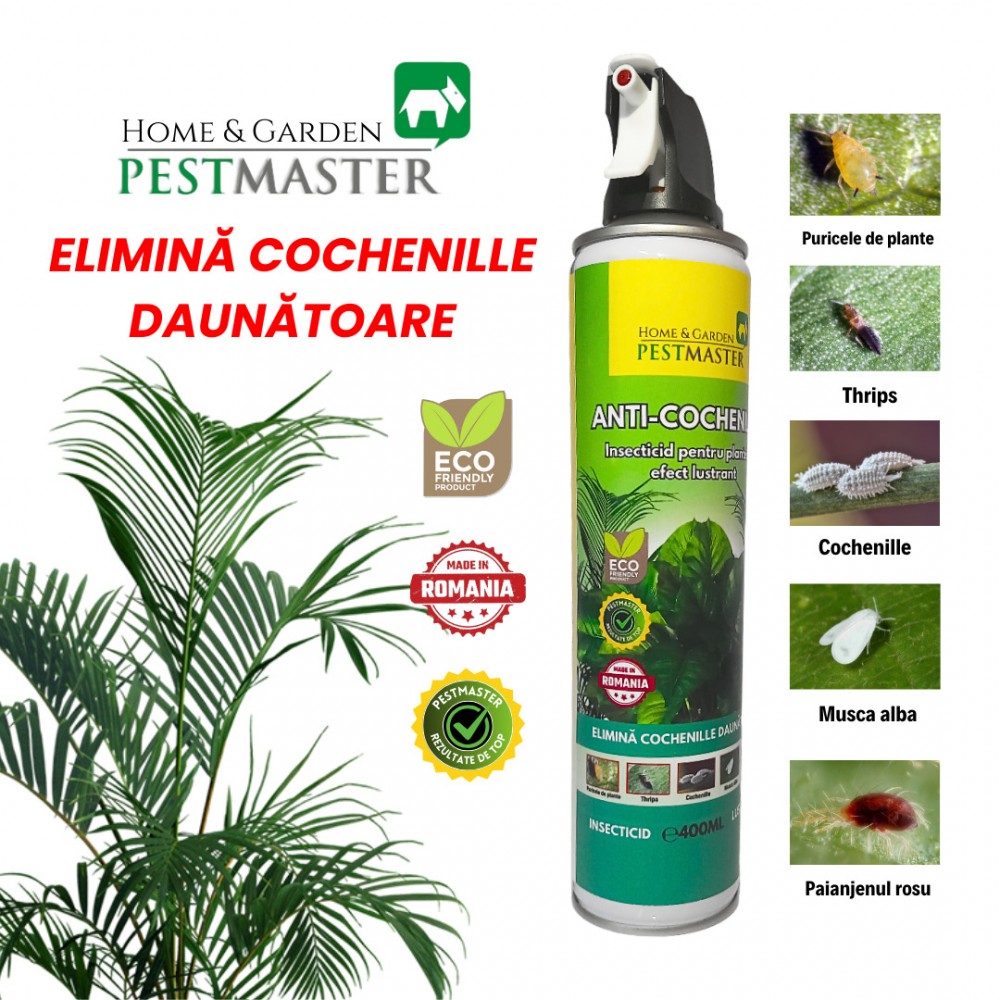 Pestmaster, spray anti-cochenille, insecticid pentru plante cu efect lustrant, 400ml.