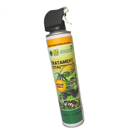 Pestmaster Spray actiune tripla, tratament total pentru plante: Insecticid, Fungicid, Acaricid, 400ml.