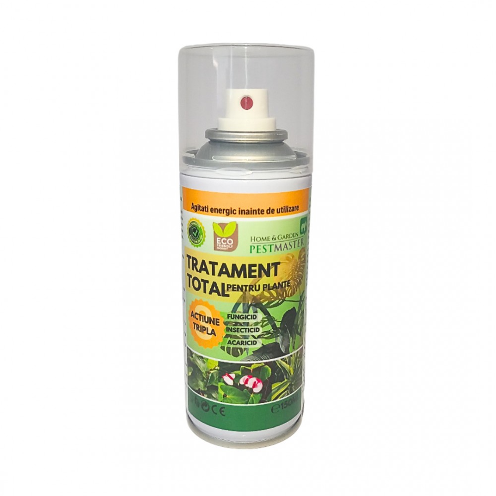 Pestmaster Spray actiune tripla, tratament total pentru plante: Insecticid, Fungicid, Acaricid, 150ml.